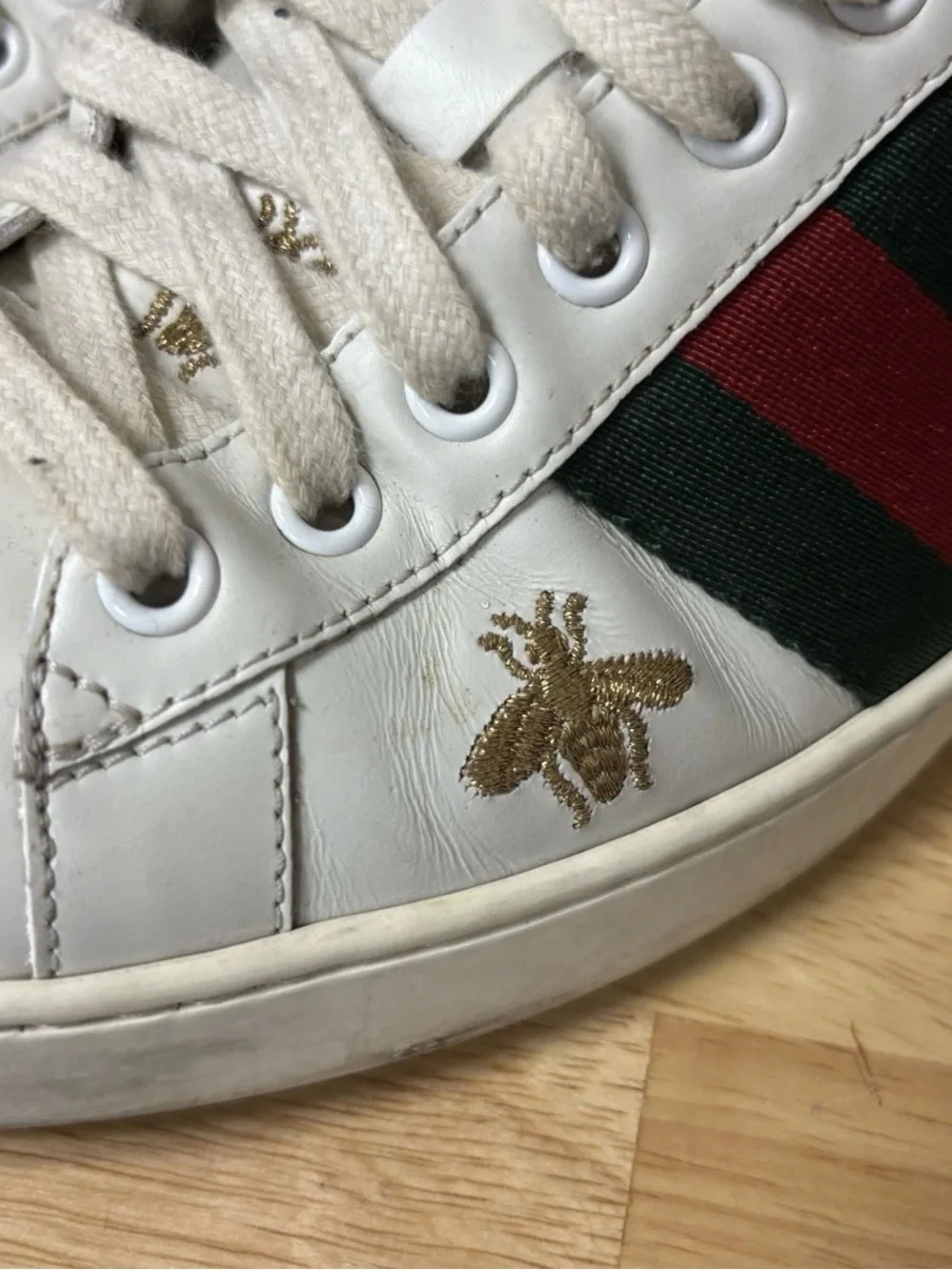 Gucci Men's Ace Bee Embroidered Sneakers, Size 7.5